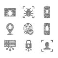 Set Fingerprint, Cyber security, Face recognition, System bug mobile, Server, Data, Web Hosting, Mobile and face and Royalty Free Stock Photo