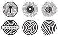 Set of fingerprint vector flat line icons.