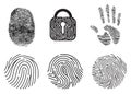 Set of fingerprint vector flat line icons.