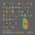 Set of 54 fingerprints colored with the national flags of the countries of Africa