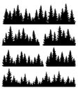 Set of fir trees silhouettes. Coniferous spruce horizontal background patterns, black evergreen woods vector Royalty Free Stock Photo
