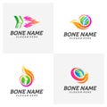 Set of Fire Bone logo design template. Concept Vector of human body health. Emblem symbol Icon