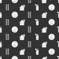 Set Fire extinguisher, Fire flame, Fire escape and Fire in burning house on seamless pattern. Vector Royalty Free Stock Photo