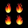 Set of fire flame icons isolated on a black background. Royalty Free Stock Photo