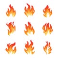 Set of Fire and Flame icons. Vector Illustration and graphic outline elements Royalty Free Stock Photo