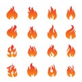 Set of Fire and Flame icons on white background. Vector Illustration and graphic outline elements Royalty Free Stock Photo