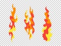 Set fire flames. Cartoon collection of abstract stylized fires. Flaming illustration. Comic dangerous flame fires Royalty Free Stock Photo