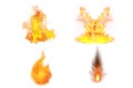 Set of fire flames elements on transparent background, Realistic burning fire flames, Burning hot sparks realistic fire flame Royalty Free Stock Photo