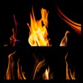 Set of fire flames isolated black background Royalty Free Stock Photo