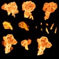 Set of fire flames, isolated on black background Royalty Free Stock Photo