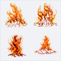 Set of fire flames isolated on a white background. Vector illustration. Royalty Free Stock Photo