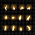 Set of fire flames. Realistic candle flame isolated on a transparent background. Royalty Free Stock Photo
