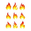 Set of fire flames vector illustration. good for fire, angry or danger signs. simple gradation color style Royalty Free Stock Photo