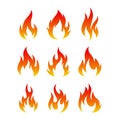 Set of fire flames vector illustration. good for fire, angry or danger signs. simple gradation color style Royalty Free Stock Photo