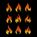 Set of fire flames vector illustration. good for fire, angry or danger signs. simple gradation color style Royalty Free Stock Photo