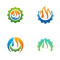 Set of Fire with Gear logo Vector. Flame Logo Design Template. Icon Symbol Royalty Free Stock Photo