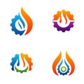 Set of Fire with Gear logo Vector. Flame Logo Design Template. Icon Symbol Royalty Free Stock Photo