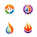 Set of Fire with Gear logo Vector. Flame Logo Design Template. Icon Symbol Royalty Free Stock Photo