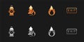 Set Fire hydrant, Burning forest tree, flame and exit icon. Vector Royalty Free Stock Photo
