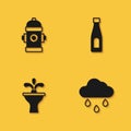 Set Fire hydrant, Cloud with rain, Fountain and Bottle of water icon with long shadow. Vector Royalty Free Stock Photo