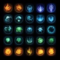 Set of fire icons on a black background. Vector illustration. Eps 10 Royalty Free Stock Photo