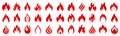 Set of fire icons. Different flames. Collection red fire for design - vector Royalty Free Stock Photo