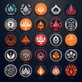 Set of fire icons. Vector illustration, eps10, contains transparencies