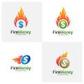 Set of Fire Money Logo Design Concept Vector. Money Fire Logo Template. Fast Money Icon Symbol. Illustration Royalty Free Stock Photo