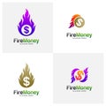 Set of Fire Money Logo Design Concept Vector. Money Fire Logo Template. Fast Money Icon Symbol. Illustration Royalty Free Stock Photo