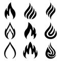 Set of fire. Nine flame. Icon illustration for design - vector