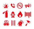 Set of fire safety vector icons. Fire emergency icons set