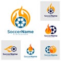 Set of Fire Soccer logo template, Football logo design vector Royalty Free Stock Photo