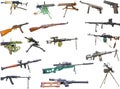 Set of firearms weapons. pistols, rifles, machine guns