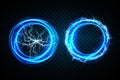 Set of Fireballs on a transparent dark blue background. Vector illustration, abstract electric lightning strike in the Royalty Free Stock Photo