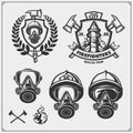 Set of firefighter emblems, labels and design elements.