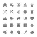 Set of Firefighter Grey Icons. Fireman, Evacuation Plan, Hydrant and more.