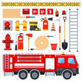 Set of Firefighter icons flat vector