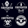 Set of firefighter volunteer, rescue team emblems, labels, badges and logos in monochrome style