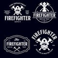 Set of firefighter volunteer, rescue team emblems, labels, badges and logos in monochrome style