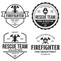 Set of firefighter volunteer, rescue team emblems, labels, badges and logos in monochrome style
