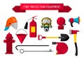 Set of firefighting items. Fire protection equipment
