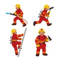 Set of firemans vector illustration. Royalty Free Stock Photo