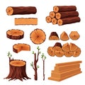 Set of firewood materials for lumber industry isolated on white background. Collection of wood logs stubs tree trunk Royalty Free Stock Photo