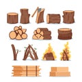 Set of Firewood, Tree Logs, Round Slices, Burning Fire, Saw Cut Tree Trunks, Circular Log Pieces, Manufactured Planks