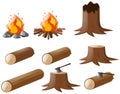 Set of firewoods and campfire