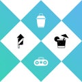 Set Firework rocket, Home stereo with two speakers, Cocktail shaker and icon. Vector Royalty Free Stock Photo