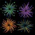 Set of fireworks on black background, stock vector illustration Royalty Free Stock Photo