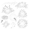 Set fireworks in black outline. Royalty Free Stock Photo