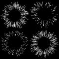 Set of 4 fireworks, explosion elements. Radiating lines in random, irregular fashion Royalty Free Stock Photo