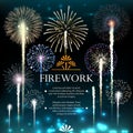 Set of fireworks, festive banner, invitation to a holiday.